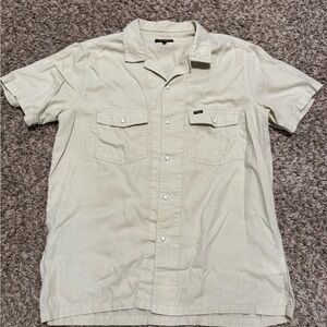 Men's Beige Short Sleeve Button Down Shirt